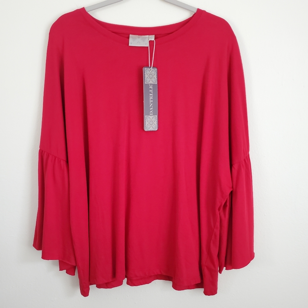 DANTELLE Women’s Bell Sleeves Casual Top Blouse Size XL Red
